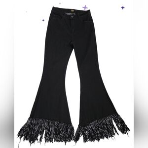Lucky & Blessed High Rise Flare Crow Fringe Bootcut Black Denim, Size 6